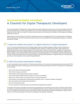 Digital Innovation Checklist for Therapeutic Developers