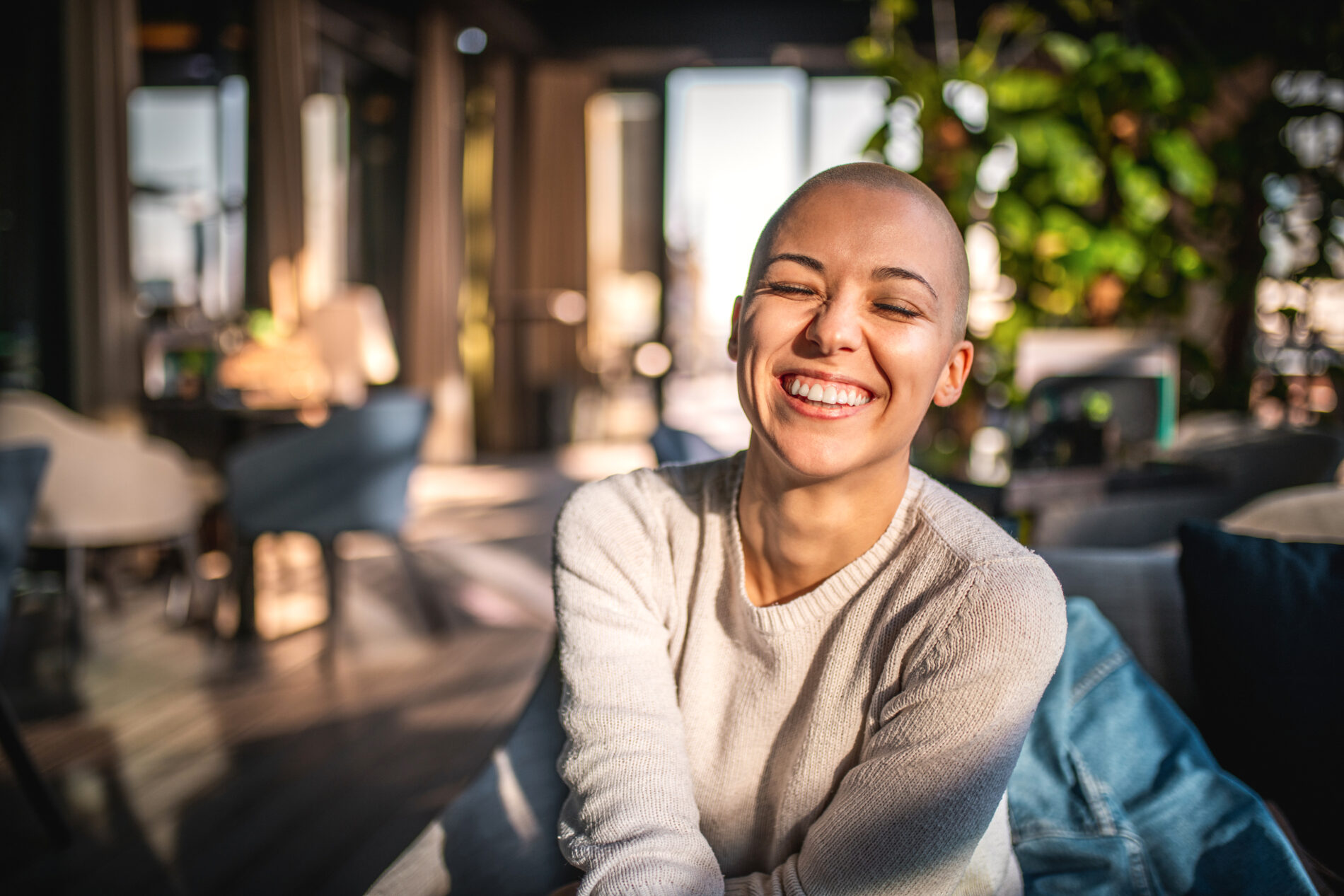 Portrait of a smiling girl with short hair